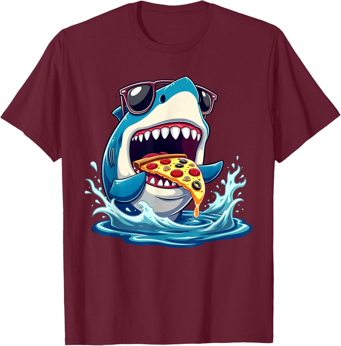 Pizza Eating Shark Kids Boys Food Lovers Jawsome Shark T-Shirt - T-Shirt | Maroon