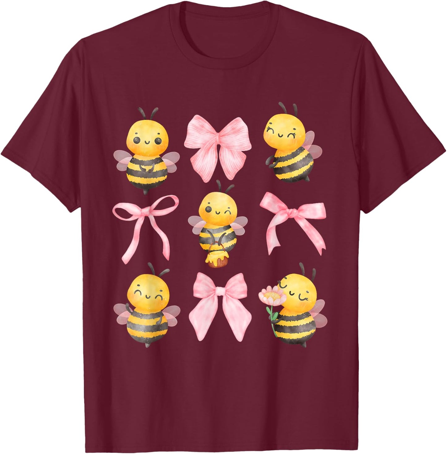 Coquette Bee Pink Bow Bumblebee Theme Birthday Girls T-Shirt - T-Shirt | Maroon