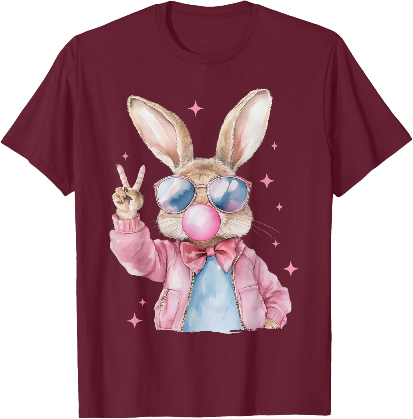 Cute Bunny Blowing Bubble Gum Rabbit Happy Easter Day Kids T-Shirt - T-Shirt | Maroon