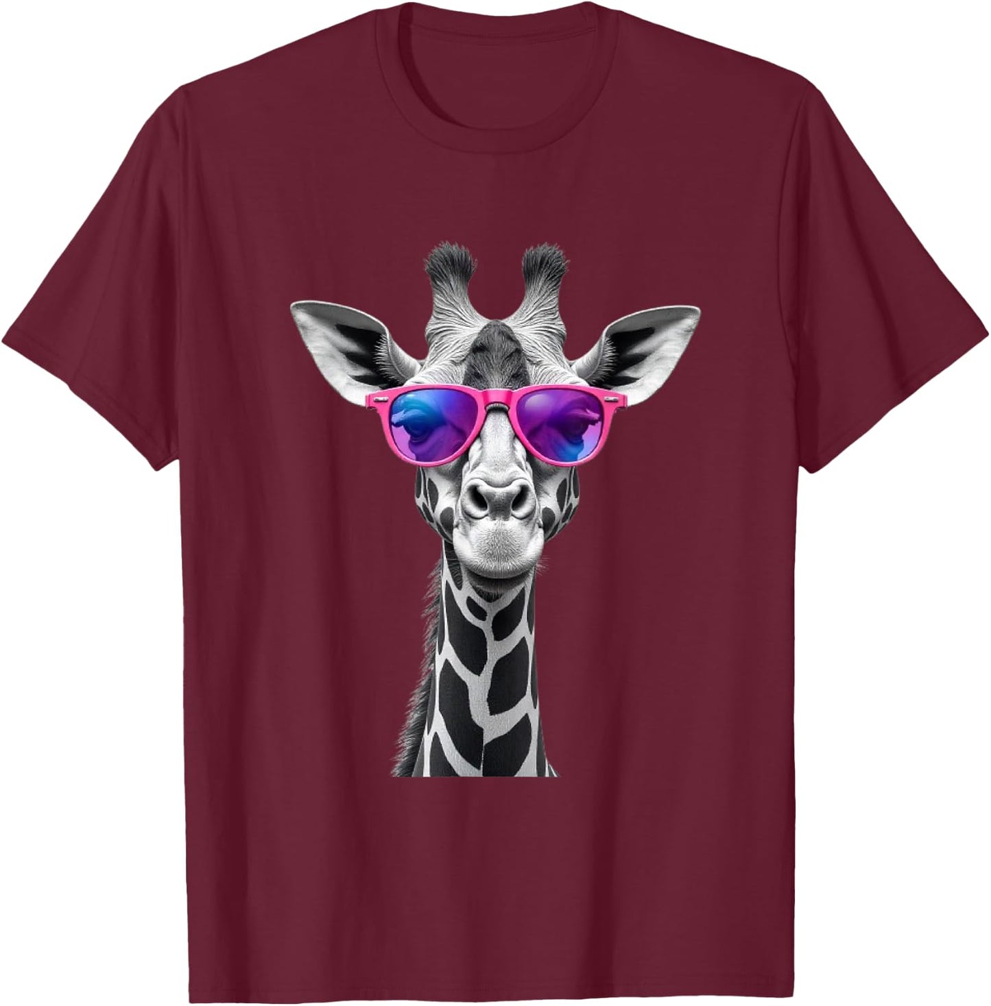 Funny Giraffe Pattern - Giraffe with Glasses T-Shirt - T-Shirt | Maroon