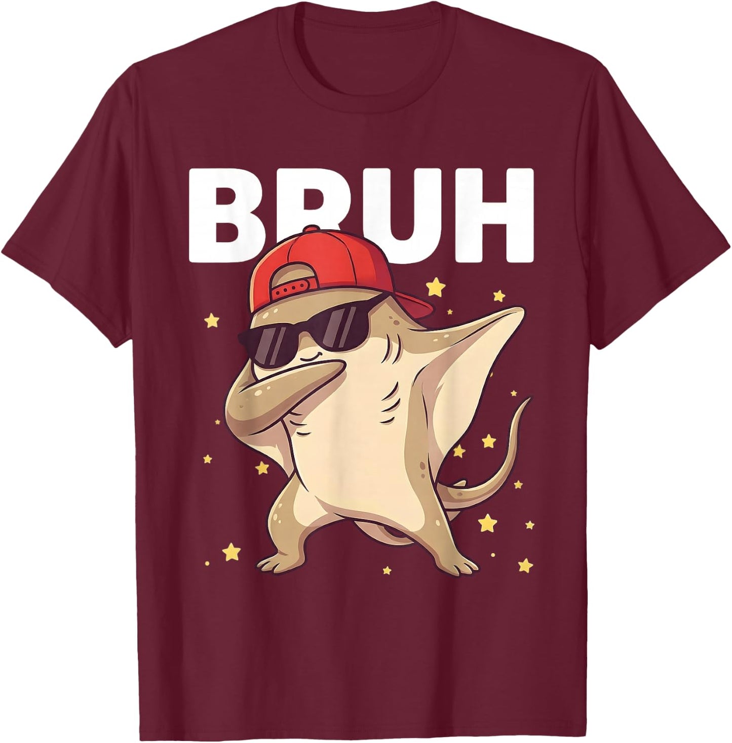 Bruh Funny Dabbing Stingray Kids Boys Ocean Animal Lover T-Shirt - T-Shirt | Maroon