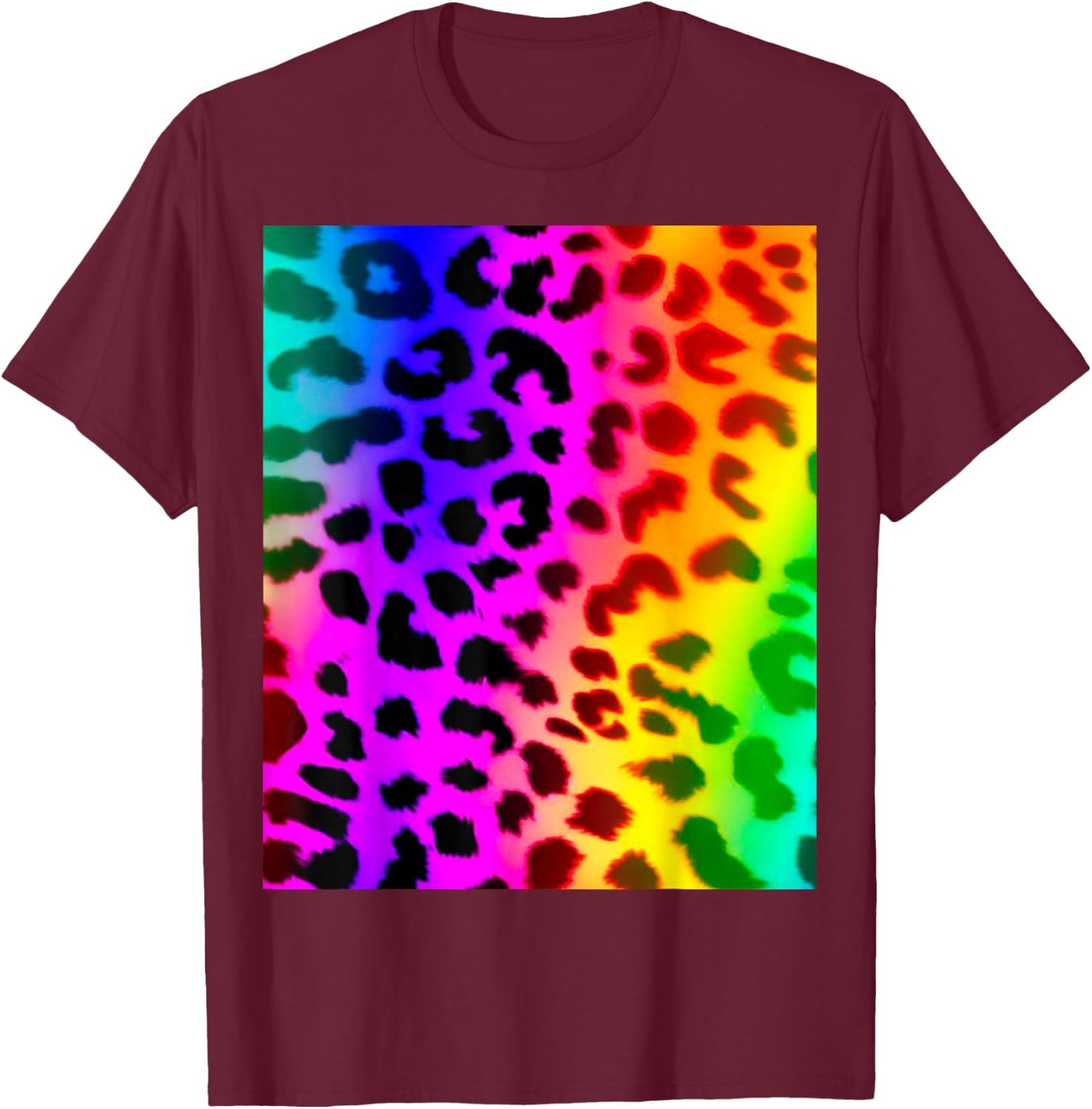 Rainbow Leopard Animal Print T-Shirt - T-Shirt | Maroon
