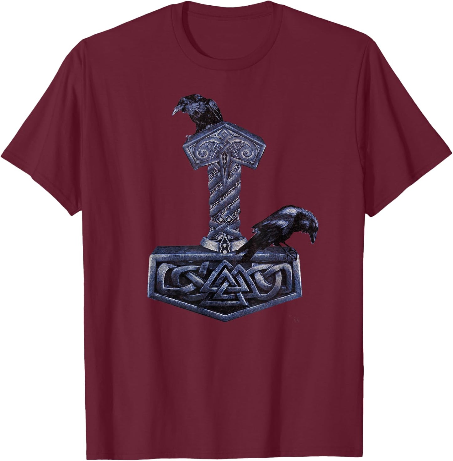 Viking Norse Mythology Thor's Mjolnir Odin's Huginn & Muninn T-Shirt - T-Shirt | Maroon