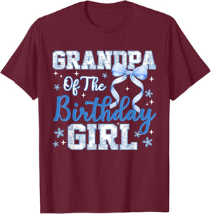 Grandpa of The Birthday Girl Blue Toile Coquette Bow Bday T-Shirt - T-Shirt | Maroon