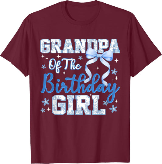 Grandpa of The Birthday Girl Blue Toile Coquette Bow Bday T-Shirt - T-Shirt | Maroon