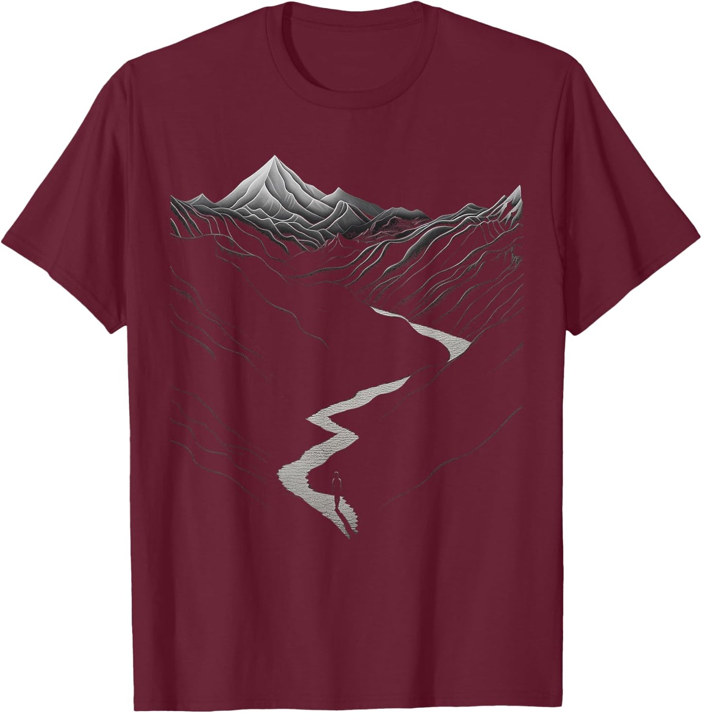 Nature Drawing Mountains Graphic Art Pattern T-Shirt - T-Shirt | Maroon