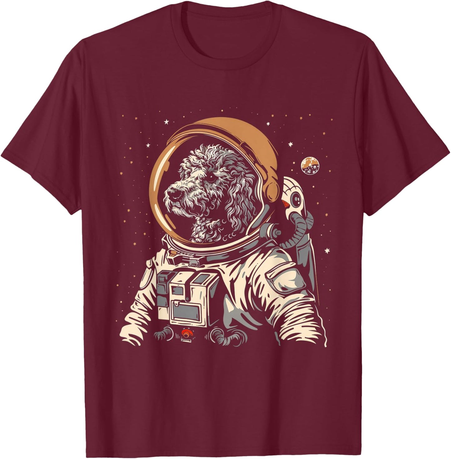 Poodle Labradoodle Astronaut Funny Cute Dog Space Suit T-Shirt - T-Shirt | Maroon