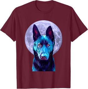Black German Shepherd Moon: Dog Lovers, Owners, Moms, Dads T-Shirt - T-Shirt | Maroon
