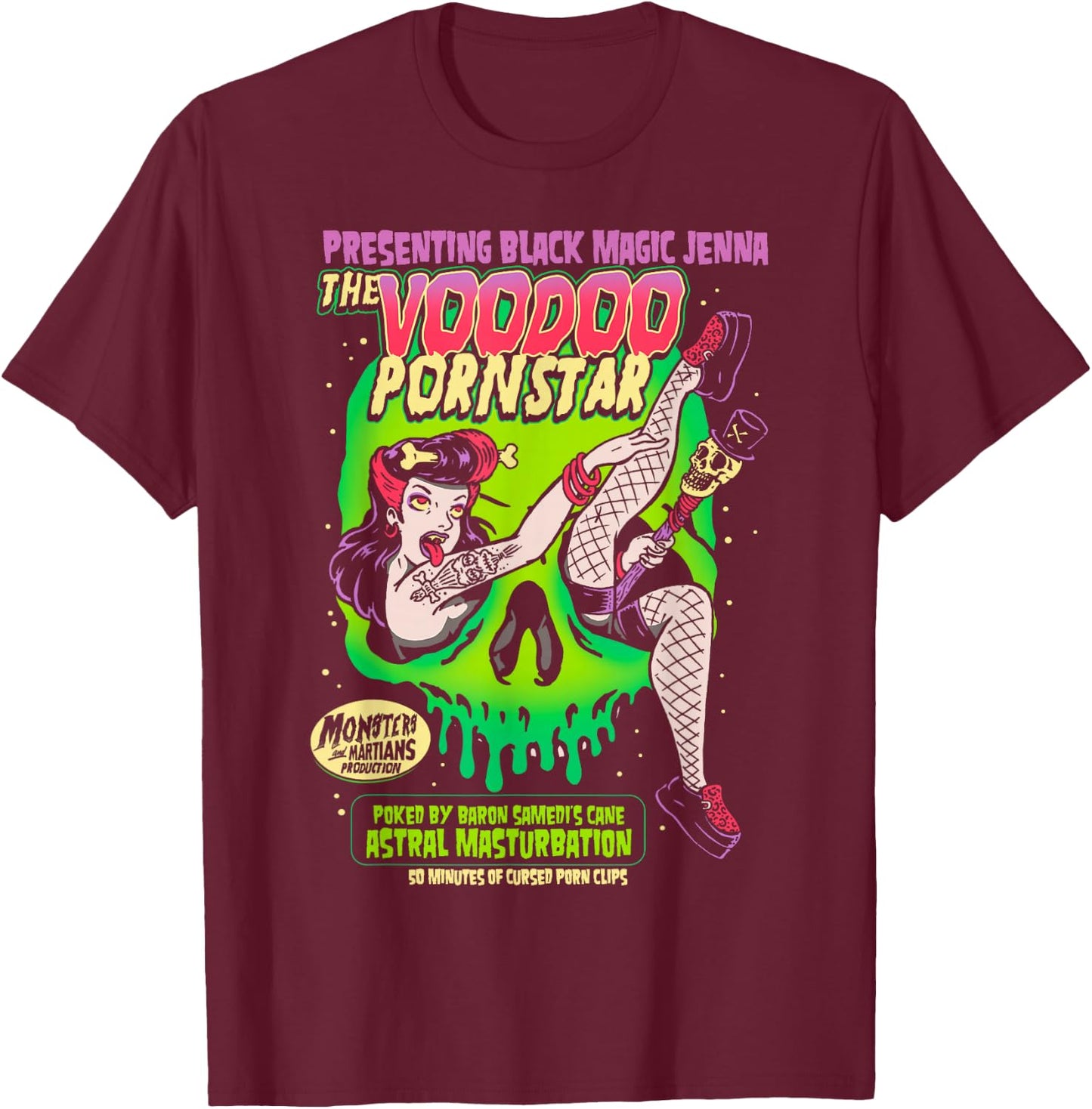 Horror Art - Voodoo Porn Star - Psychobilly Punk Art T-Shirt - T-Shirt | Maroon
