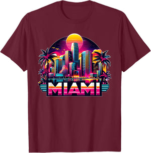 Miami City Men Florida Vibrant Colorful Souvenir Miami , Black, S T-Shirt - T-Shirt | Maroon