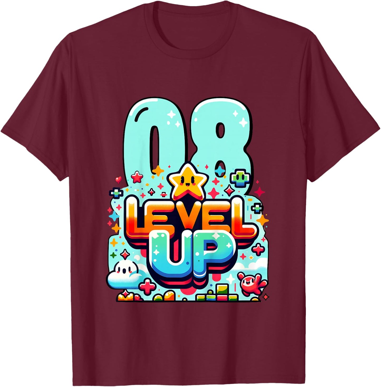 Level Up 8 Jahre Kinder Gaming 8. Geburtstag Jungs T-Shirt - T-Shirt | Maroon