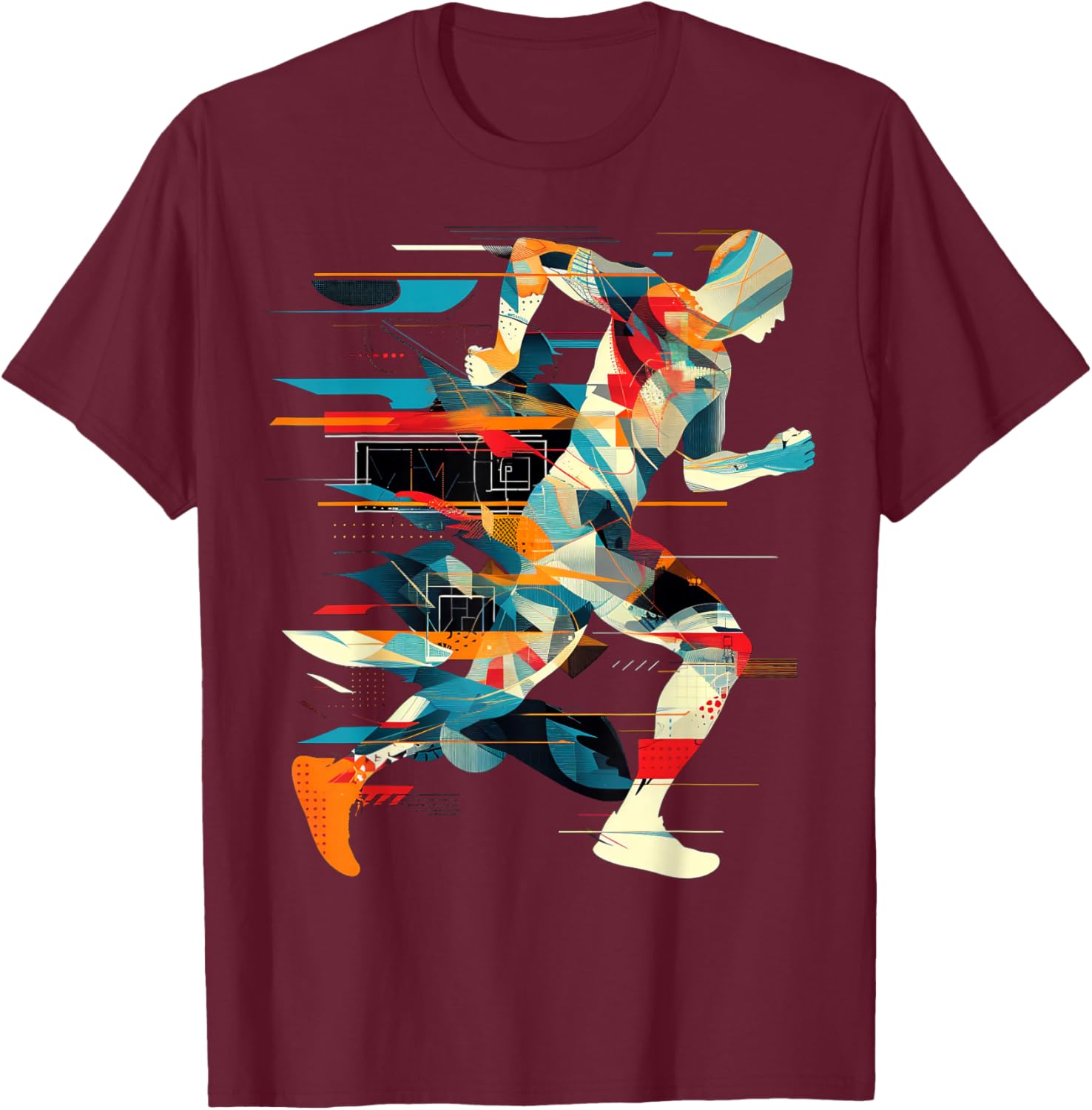 Artsy Marathon Runner on Abstract Art Marathon , black T-Shirt - T-Shirt | Maroon