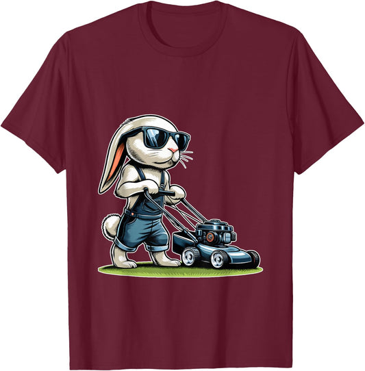 Mowing Lawn Bunny Easter Egg T-Shirt - T-Shirt | Maroon
