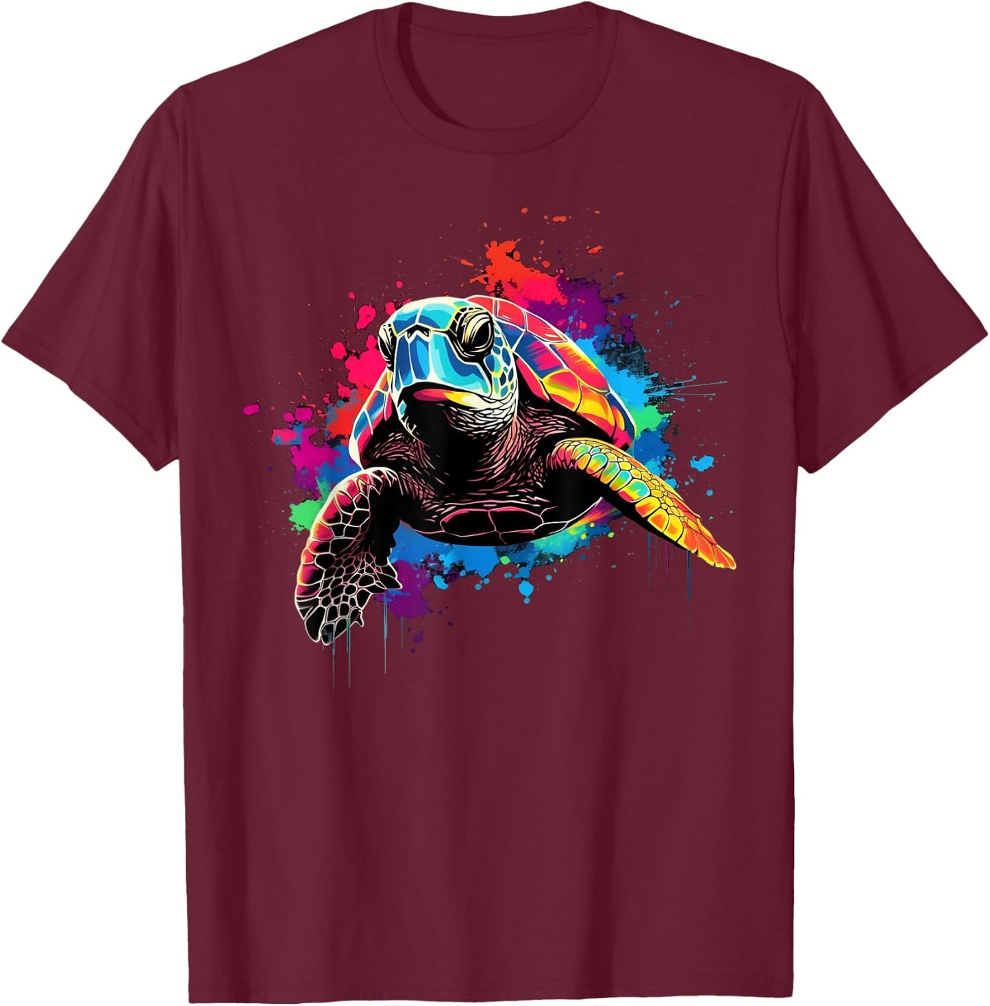 Cool Turtle on colorful painted Turtle T-Shirt - T-Shirt | Maroon