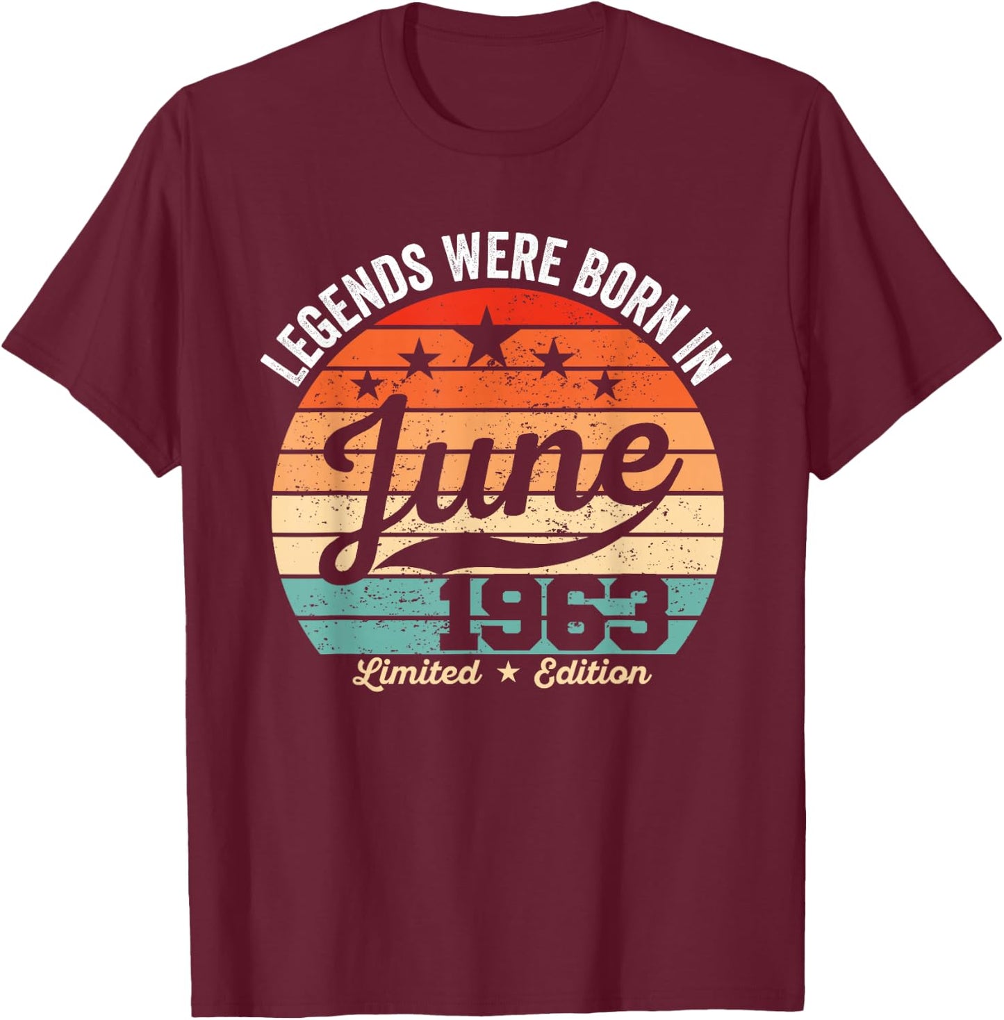 Vintage 63rd Birthday Legends were Born in June 1963 T-Shirt - T-Shirt | Maroon