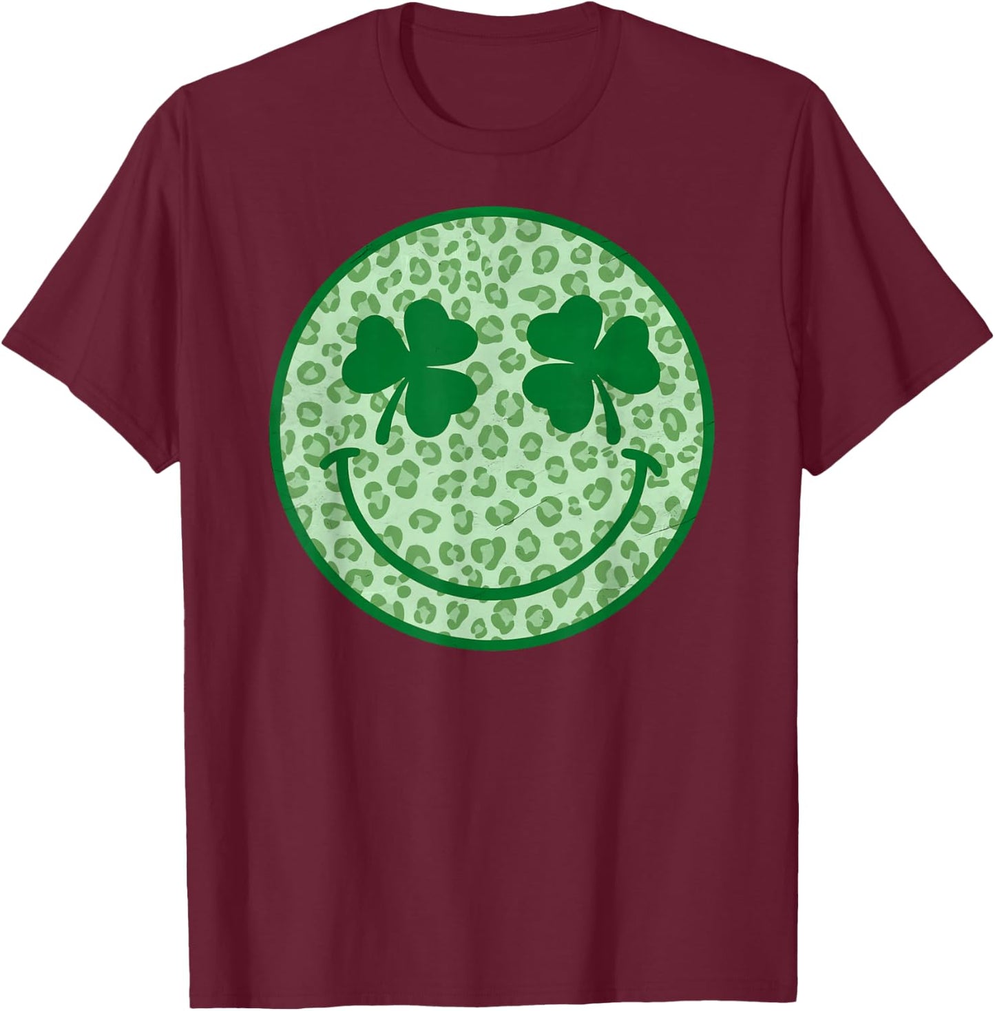Smile Happy St Patricks Day Retro Shamrock Leopard T-Shirt - T-Shirt | Maroon