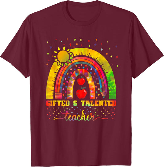 Gifted Education Teacher Rainbow Gifted And Talented Teacher T-Shirt - T-Shirt | Maroon