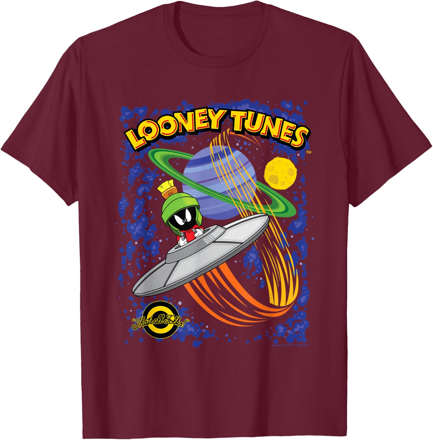 Looney Tunes Marvin The Martian That's All Folks! T-Shirt - T-Shirt | Maroon