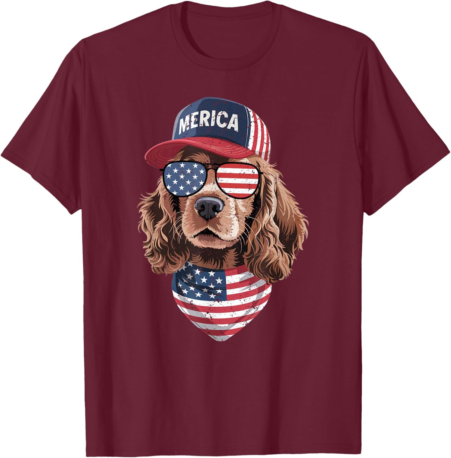 Cocker Spaniel 4th of July US American Flag Dog Patriotic T-Shirt - T-Shirt | Maroon