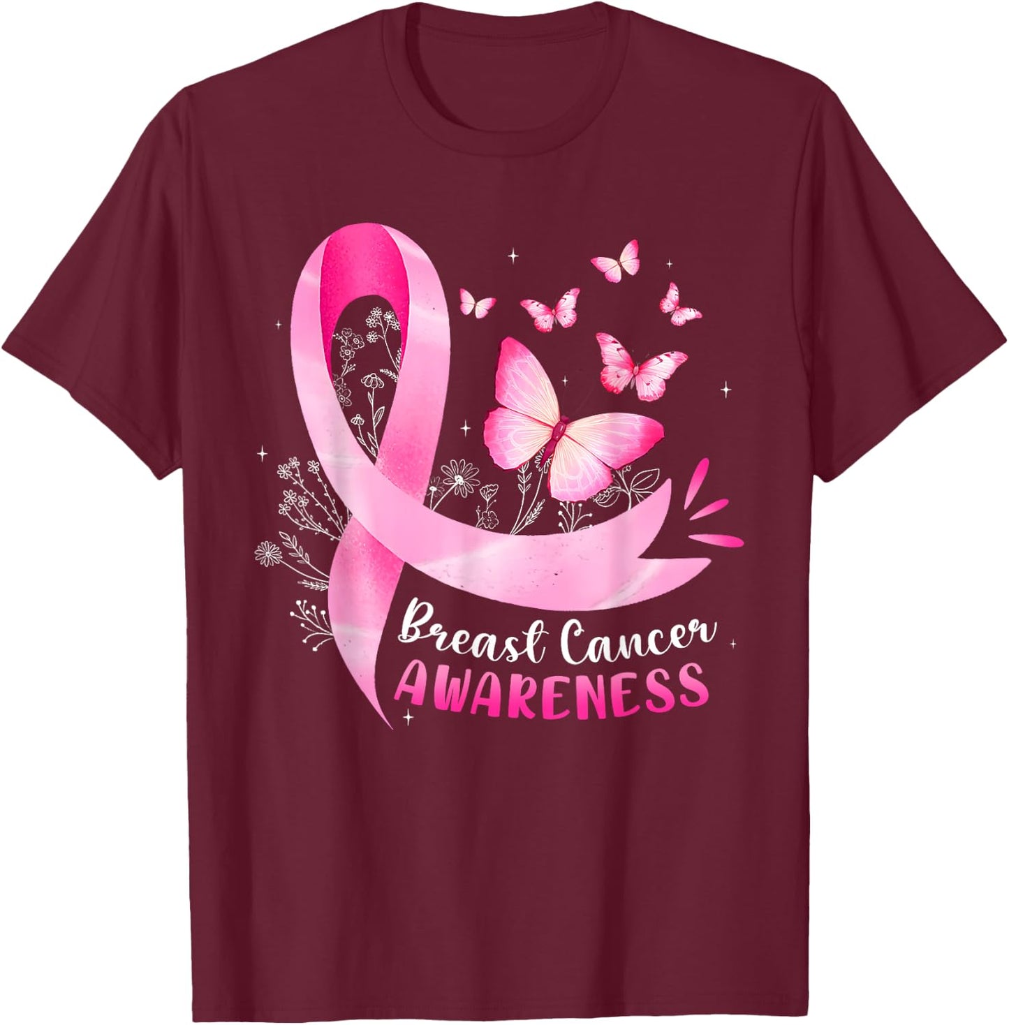 Pink Ribbon In October We Wear Pink Breast Cancer Awareness T-Shirt - T-Shirt | Maroon