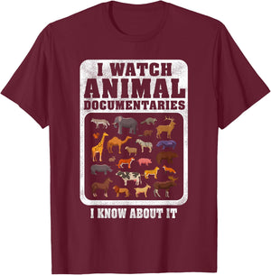 Animal Documentaries Funny Men Women Wildlife Animals T-Shirt - T-Shirt | Maroon