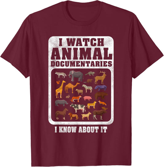 Animal Documentaries Funny Men Women Wildlife Animals T-Shirt - T-Shirt | Maroon