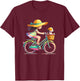 Girl on Bicycle with Little Dog in Bicycle Basket , black T-Shirt - T-Shirt | Maroon