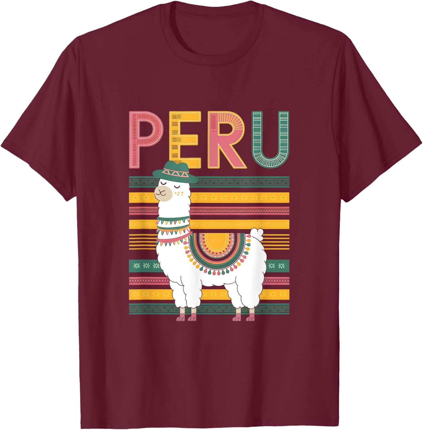 Cute Peruvian Llama from Peru - Fun Peru Design T-Shirt - T-Shirt | Maroon