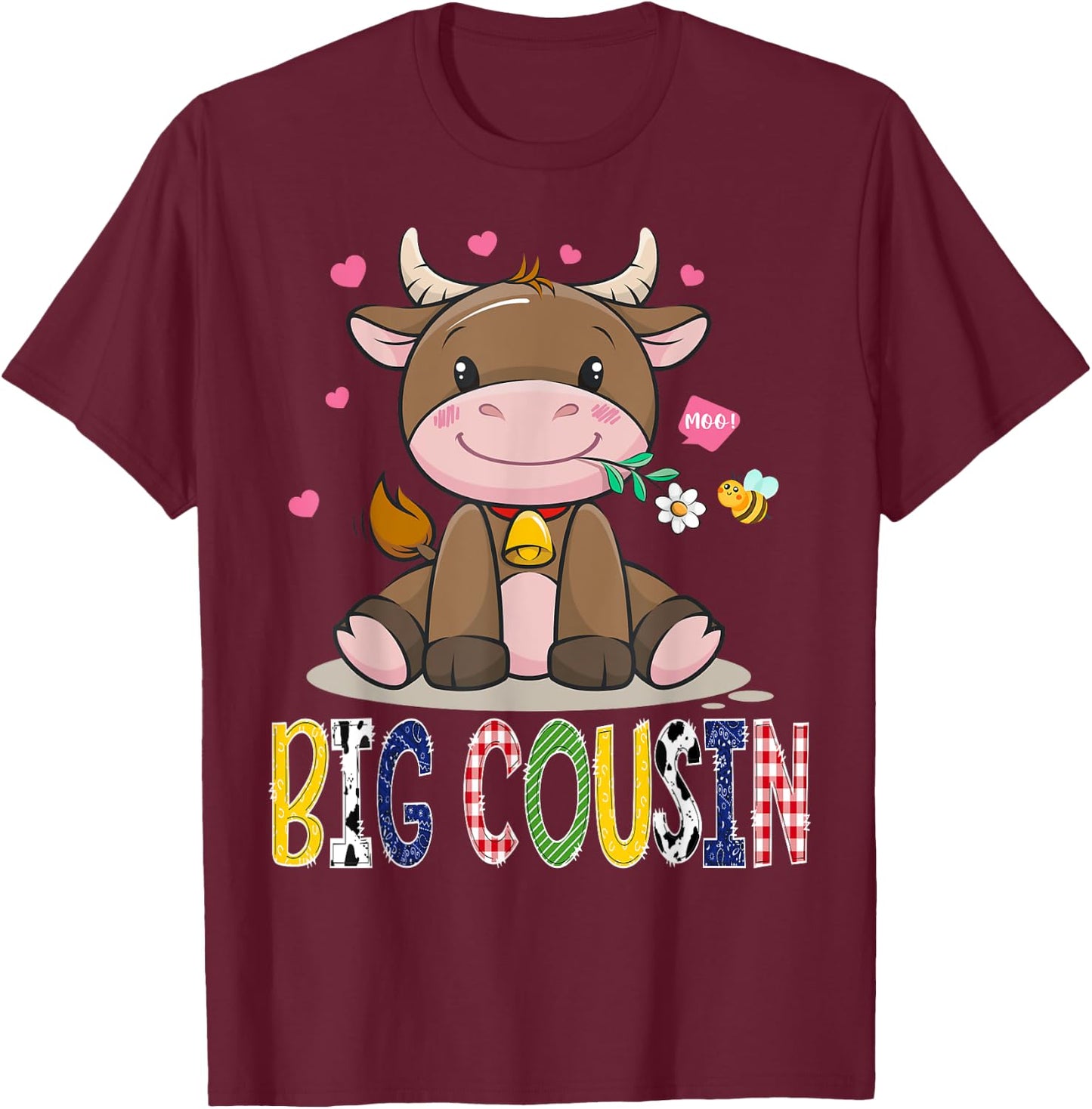 Big Cousin Cute Cow Moo Farmer Birthday Boy Matching T-Shirt - T-Shirt | Maroon