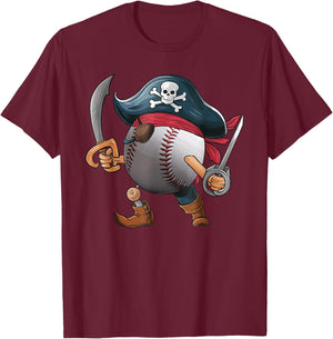 Baseball Pirate Ball Costume Funny Crossbones Skull Skeleton T-Shirt - T-Shirt | Maroon