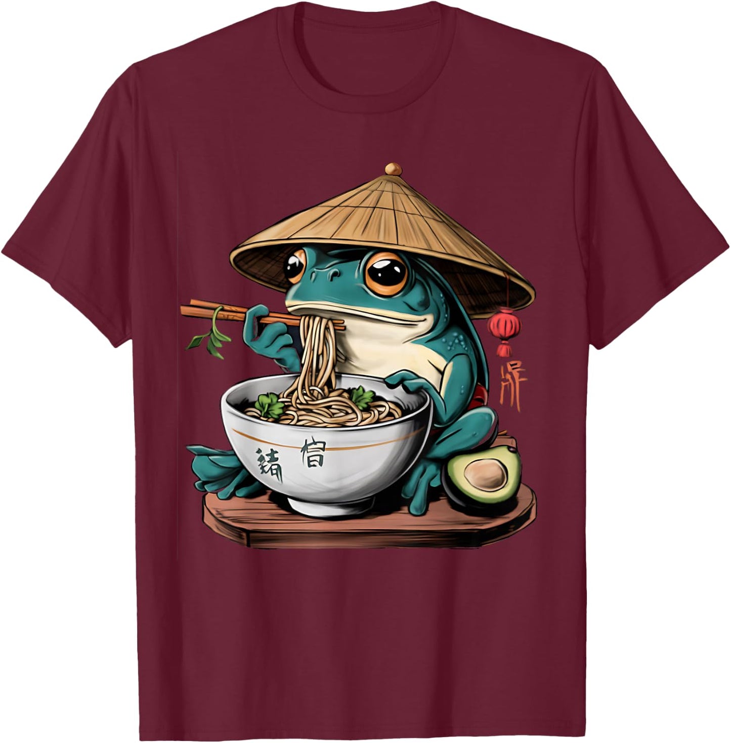 Kawaii Frog & Ramen Collection Frog Ramen Anime -Kids - Black, Small T-Shirt - T-Shirt | Maroon