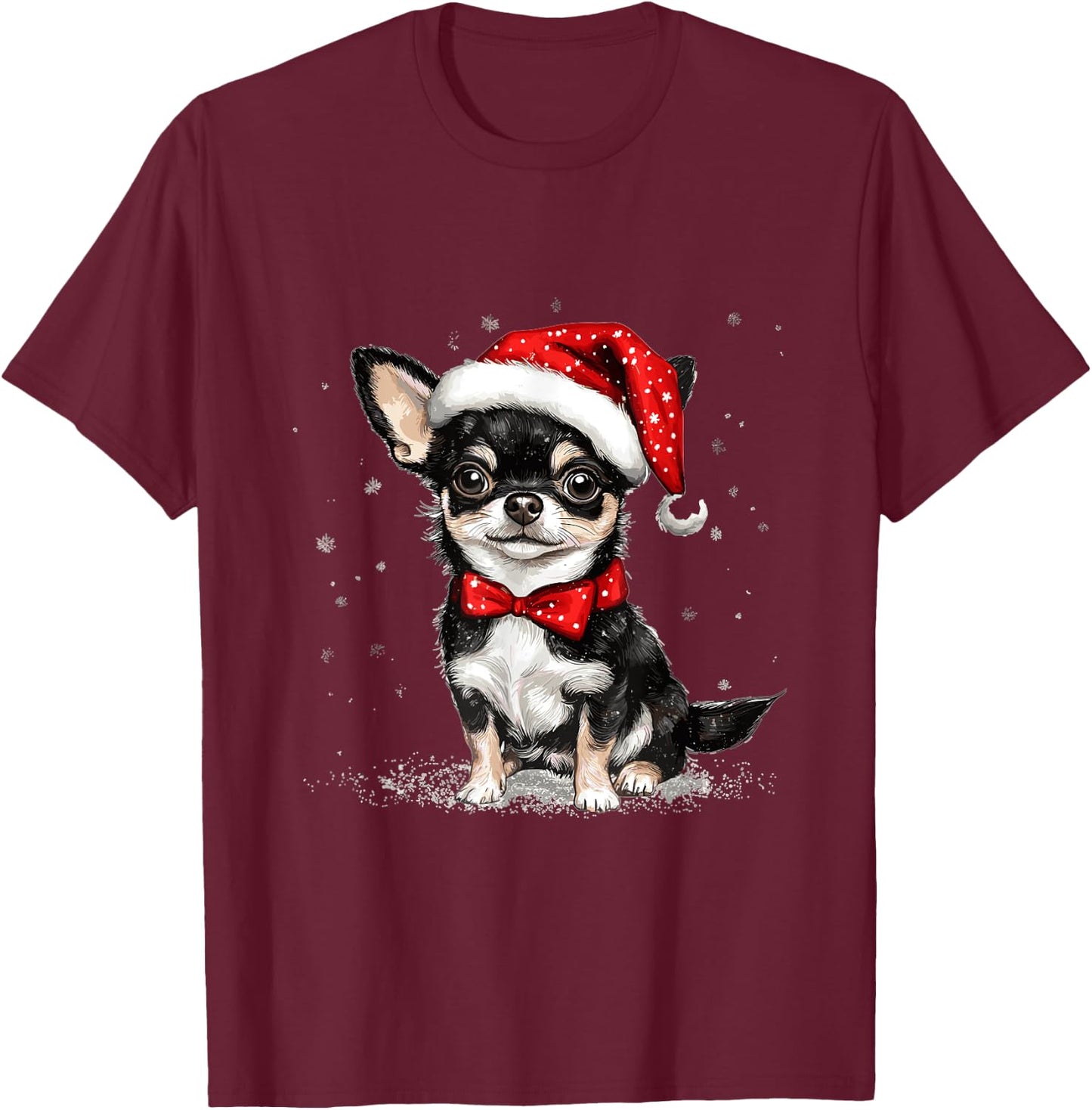 Dog Chihuahua Chiwawa Christmas , Black, S T-Shirt - T-Shirt | Maroon