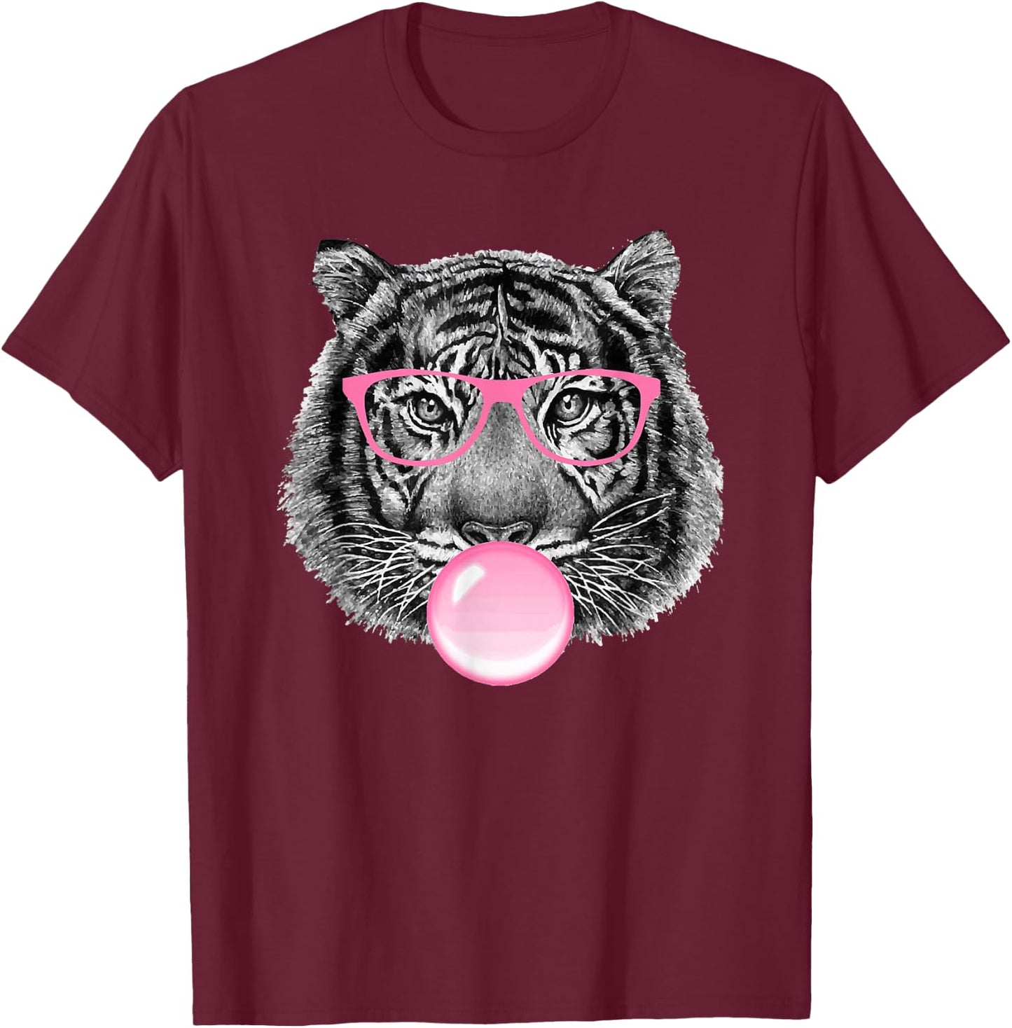 Cute Tiger Face Wild Animal Wearing Pink Sunglasses T-Shirt - T-Shirt | Maroon