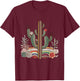 Serape Cactus Print Turquoise Western Saguaro Cactus T-Shirt - T-Shirt | Maroon