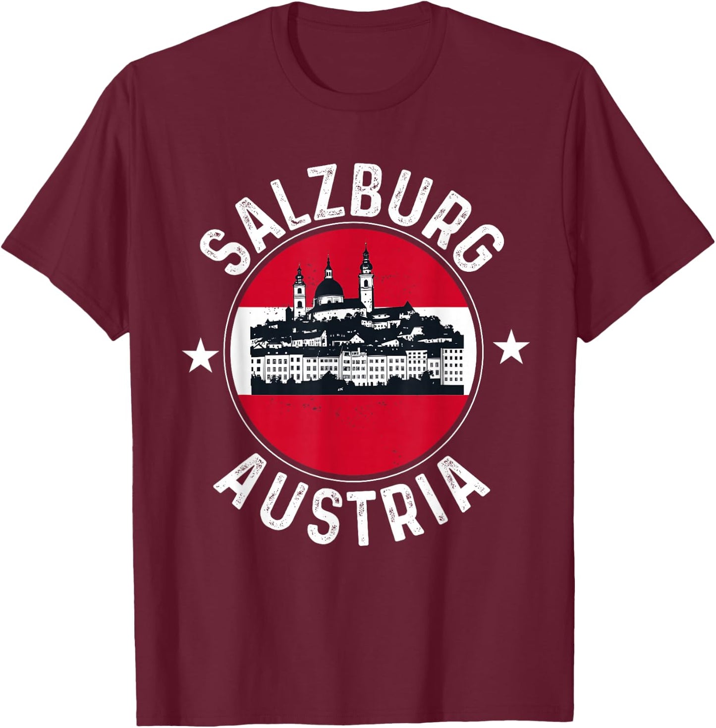Salzburg Austria Souvenir Men Women Reminder Austrian Flag T-Shirt - T-Shirt | Maroon