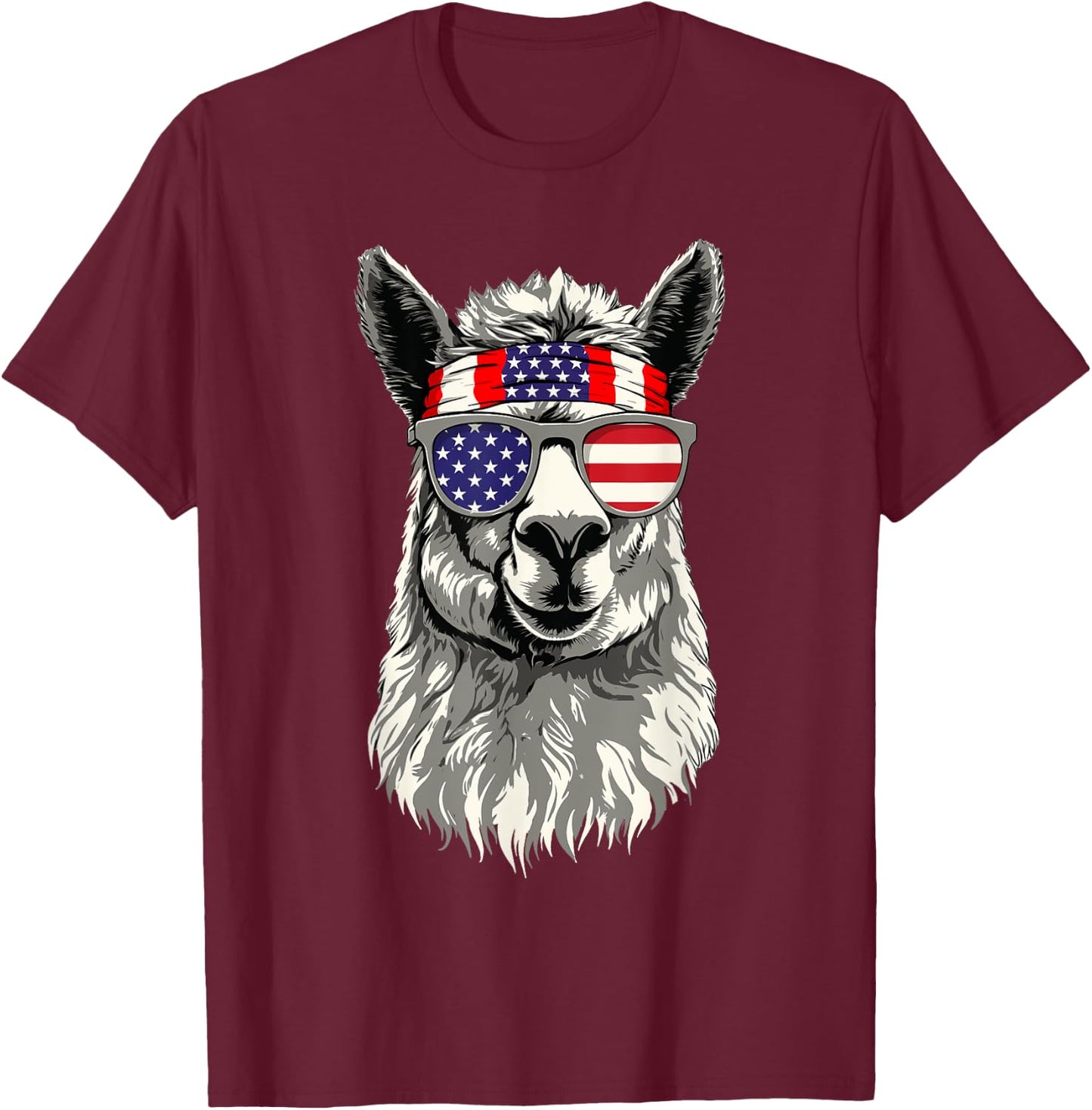Patriotic Llama - 4th Of July Safari Animal Lover Zoologist T-Shirt - T-Shirt | Maroon