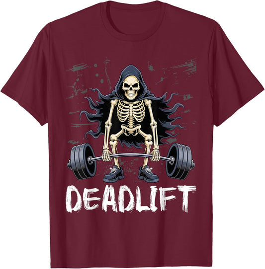Deadlift Funny Halloween Skeleton Weight Lifting Workout T-Shirt - T-Shirt | Maroon