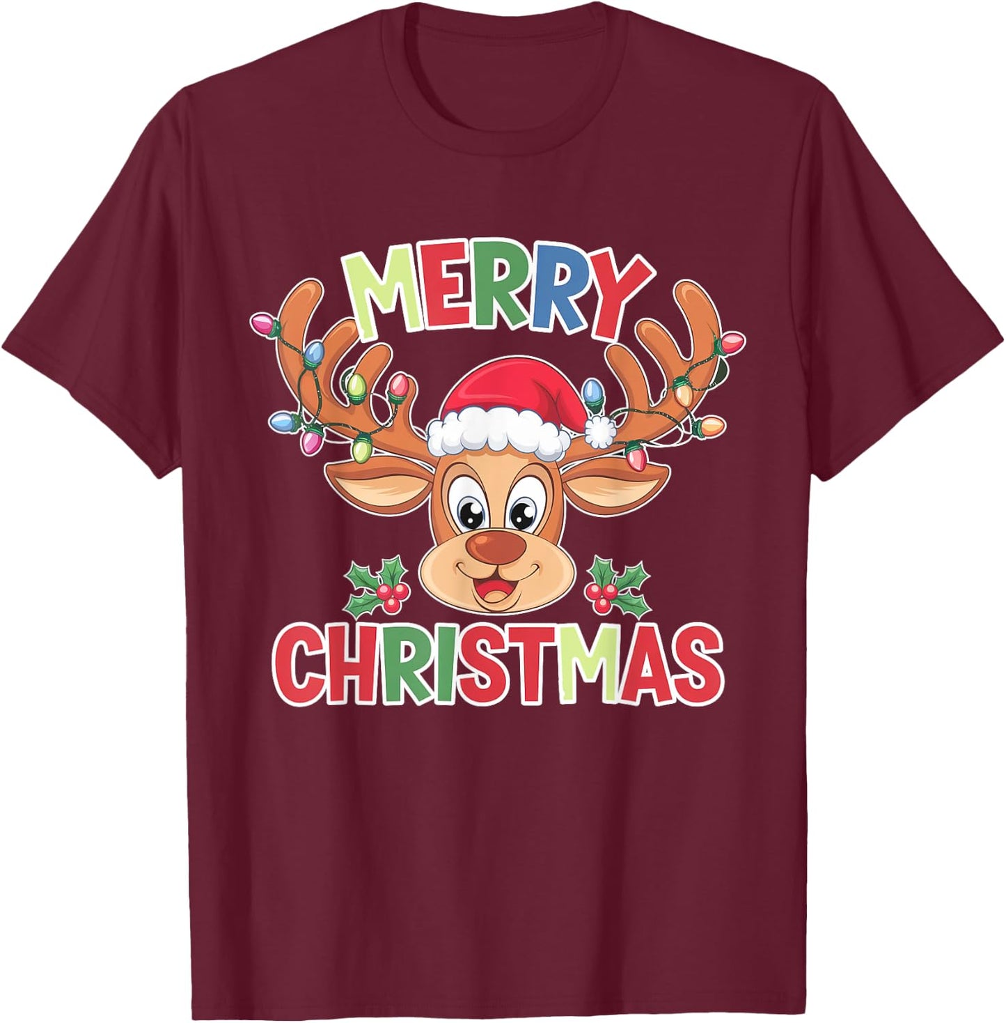 Merry Christmas Reindeer Xmas Family Men Women T-Shirt - T-Shirt | Maroon