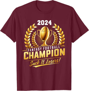 Funny Fantasy Football Champion 2024 Trophy T-Shirt - T-Shirt | Maroon