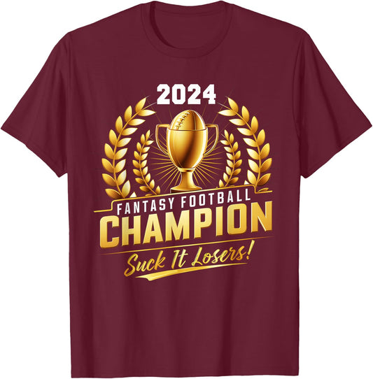 Funny Fantasy Football Champion 2024 Trophy T-Shirt - T-Shirt | Maroon