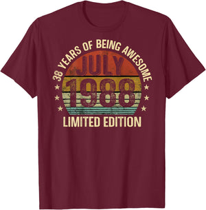 (ON Back) July Birthday 1988 Limited Edition Vintage 38th T-Shirt - T-Shirt | Maroon