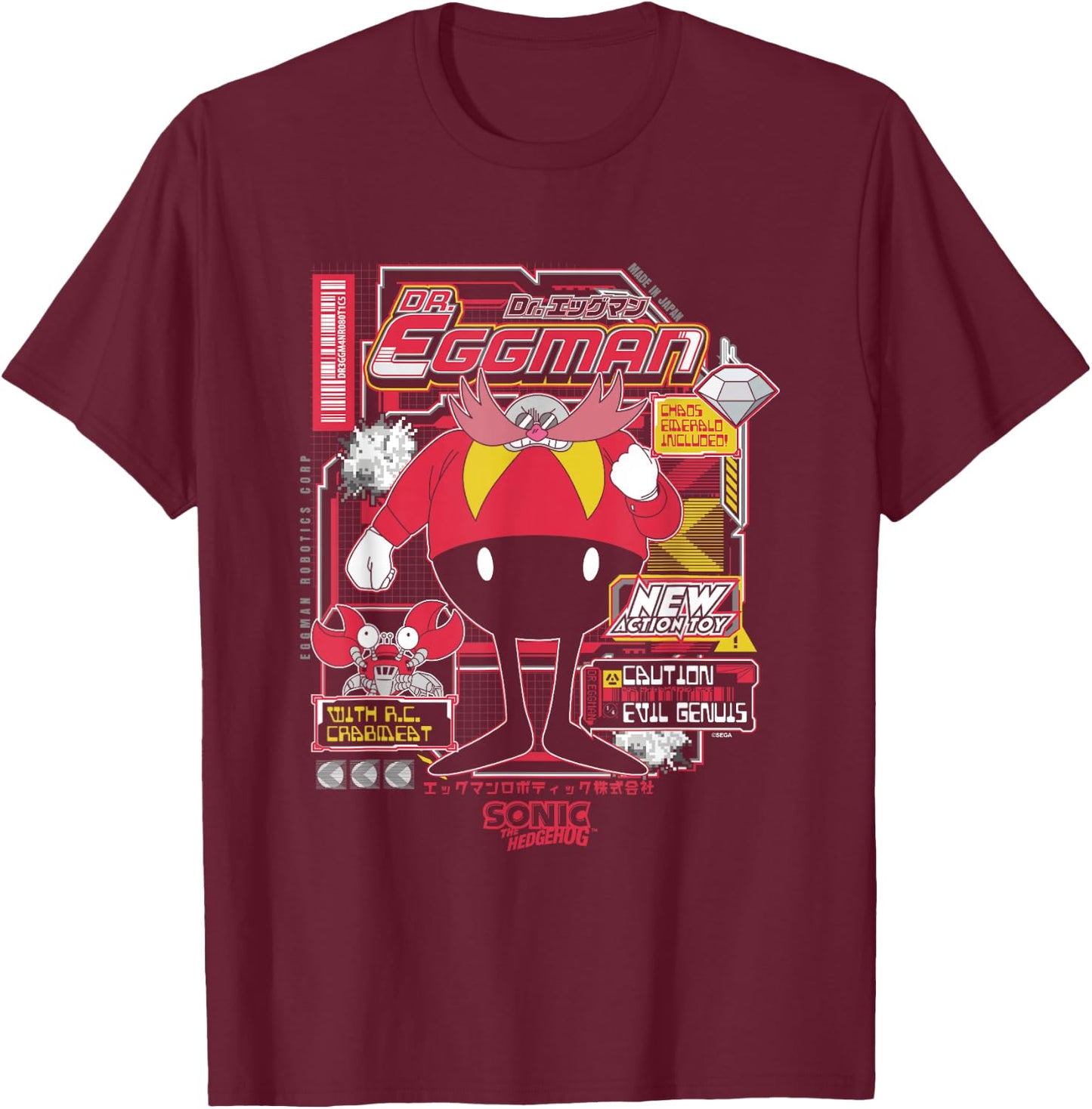 Sonic The Hedgehog Dr. Eggman Vintage Kanji Poster T-Shirt - T-Shirt | Maroon