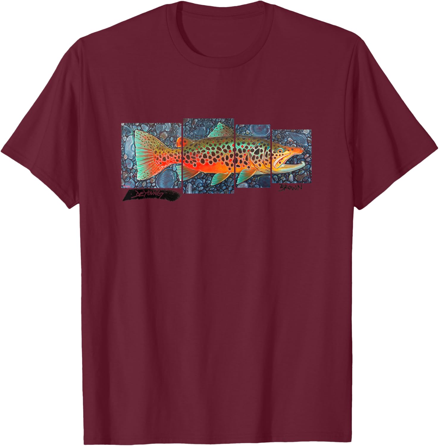 Brown Trout Fish Art Derek DeYoung Fisherman Gift T-Shirt - T-Shirt | Maroon