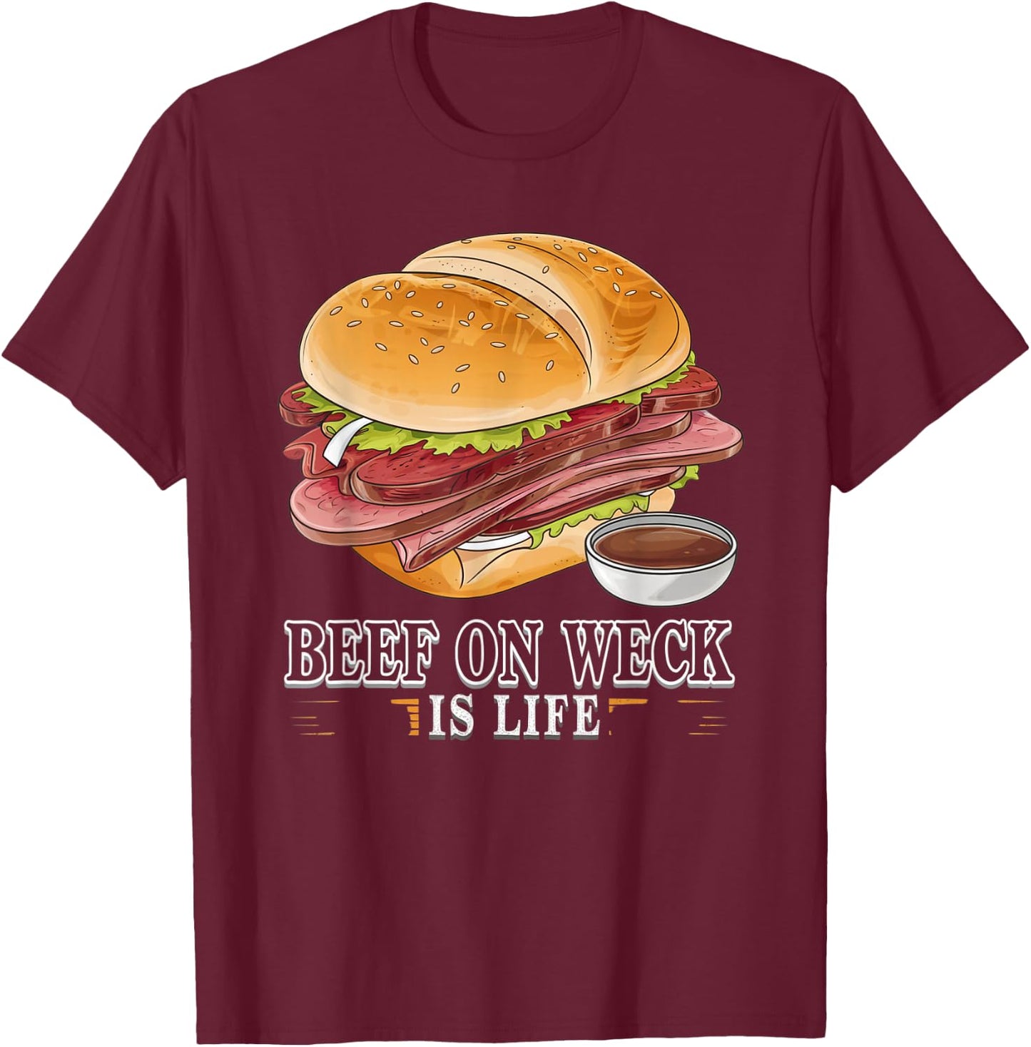 Beef on Weck – Iconic Sandwich Design for Food Lovers T-Shirt - T-Shirt | Maroon