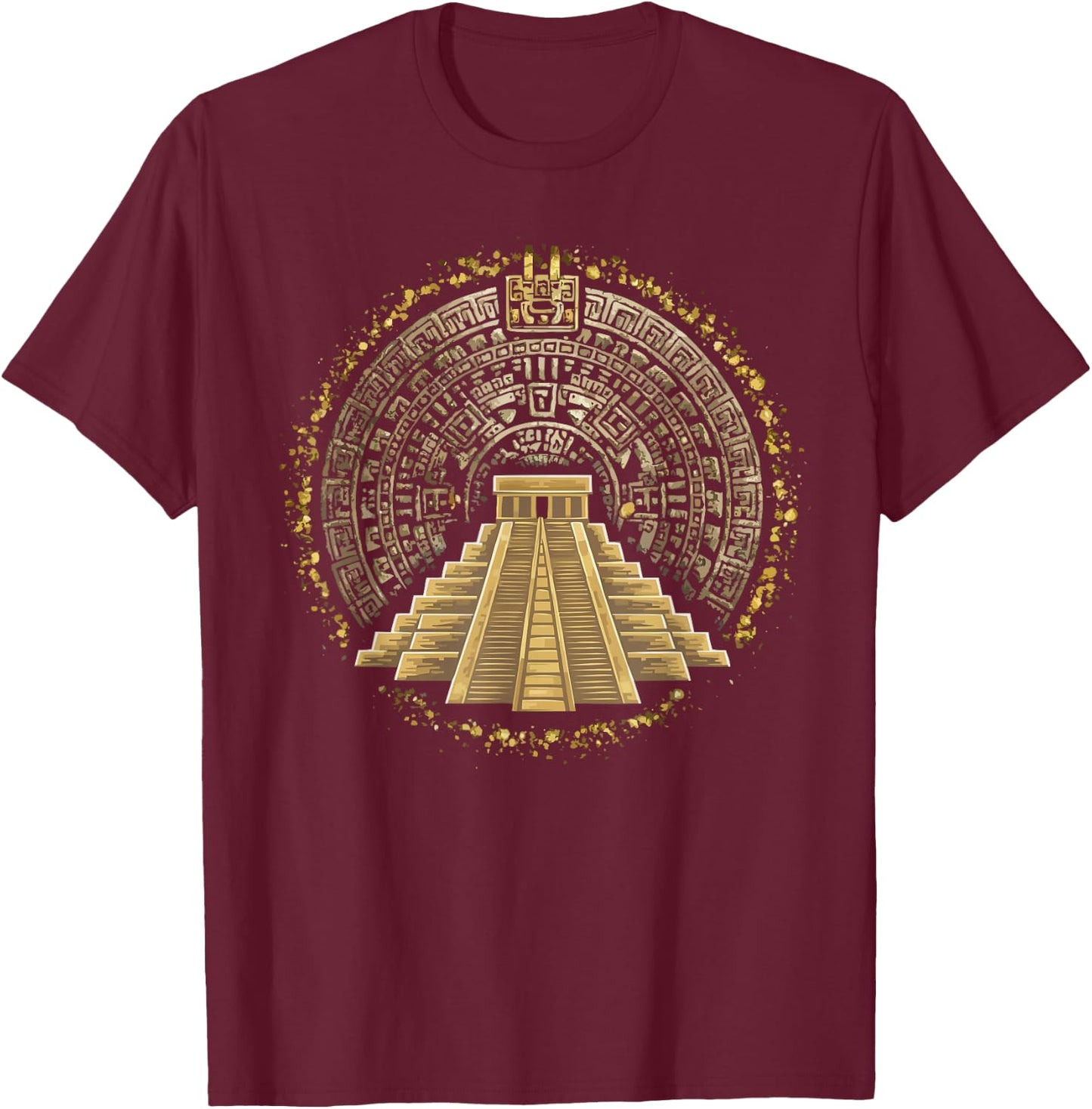 Aztec Calendar Mayan Indigenous Mexican Aztec Jaguar T-Shirt - T-Shirt | Maroon