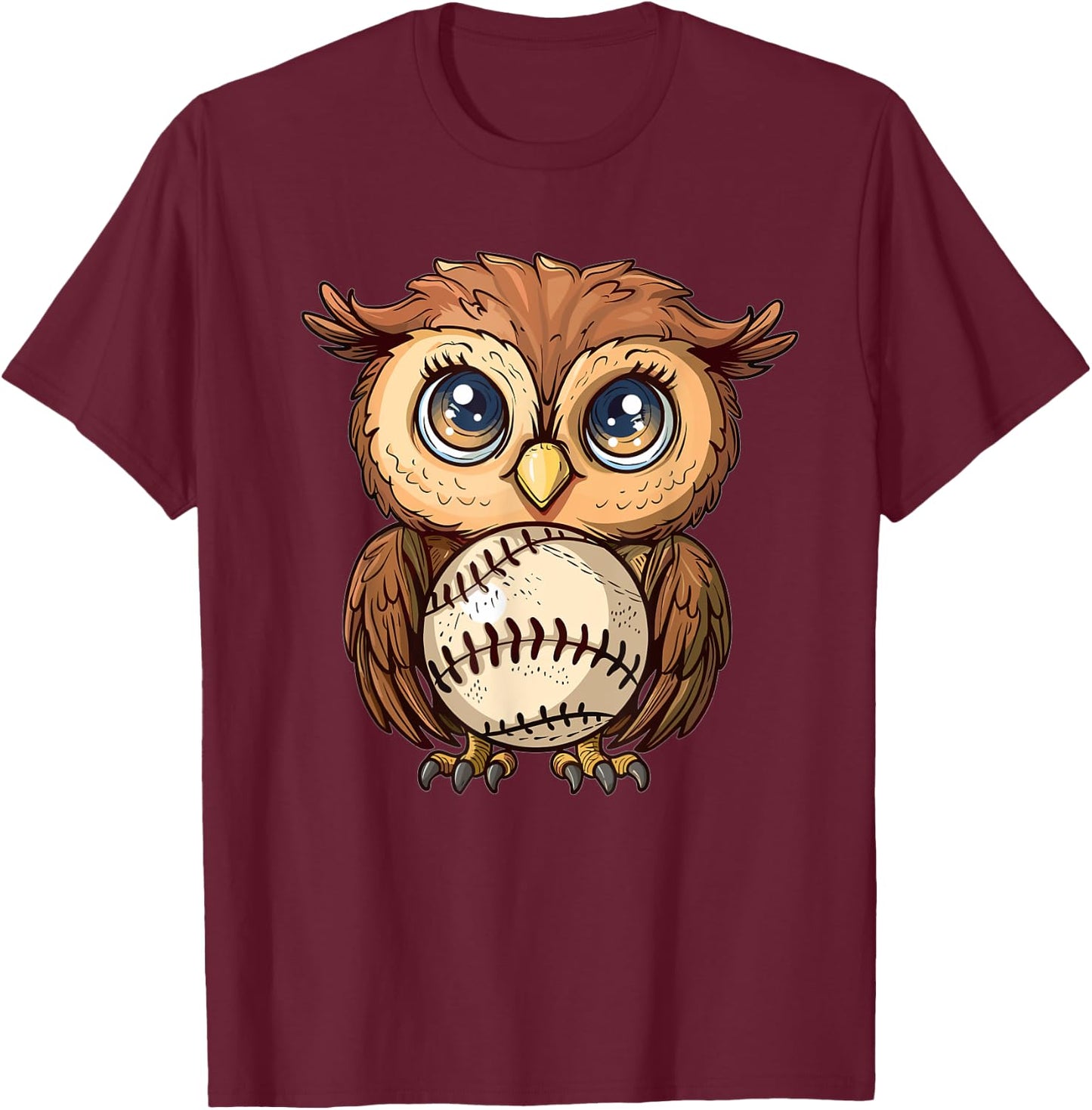 Cute Baseball Owl T-Shirt - T-Shirt | Maroon