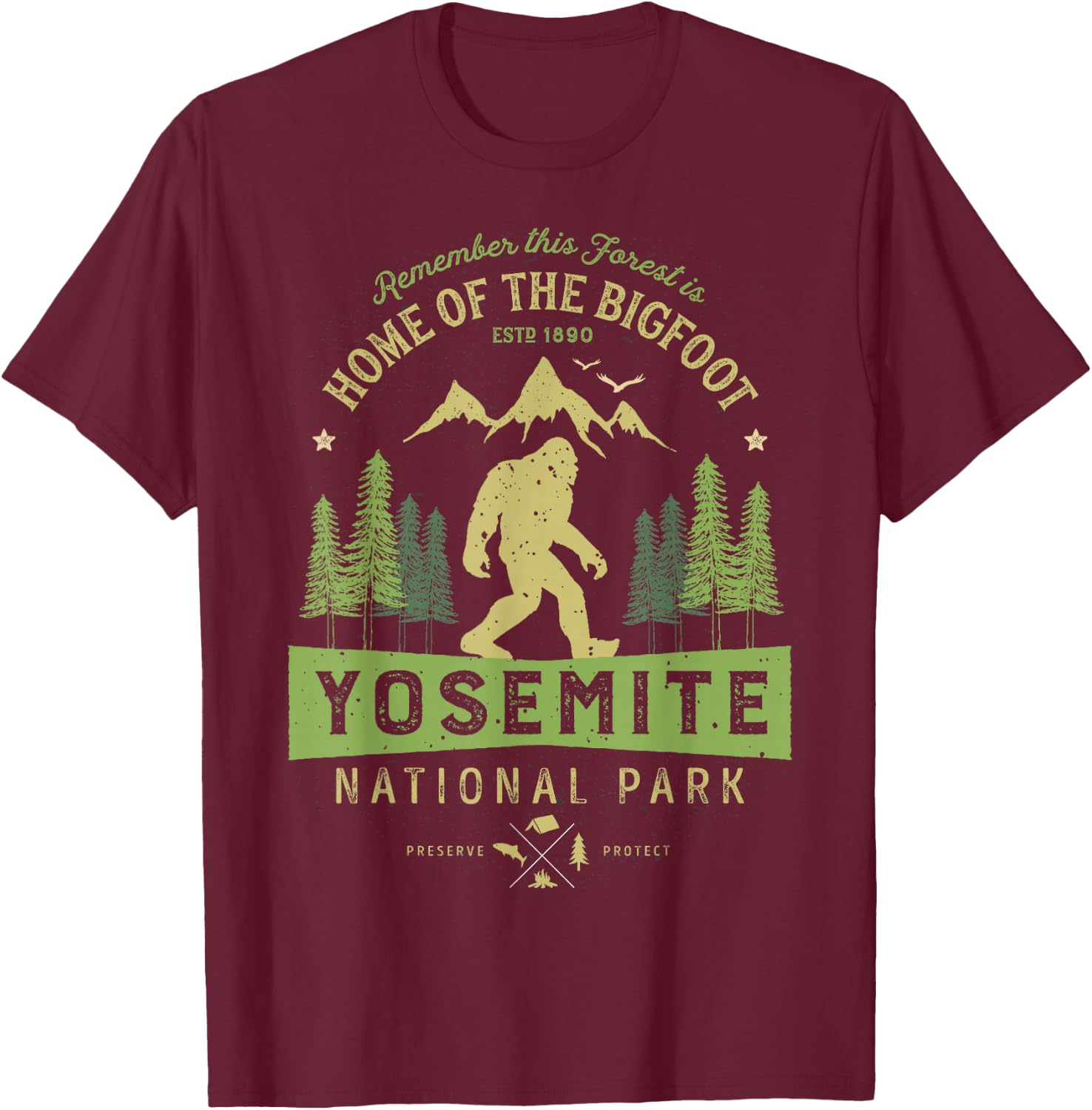Yosemite National Park T shirt California Bigfoot Vintage T-Shirt - T-Shirt | Maroon