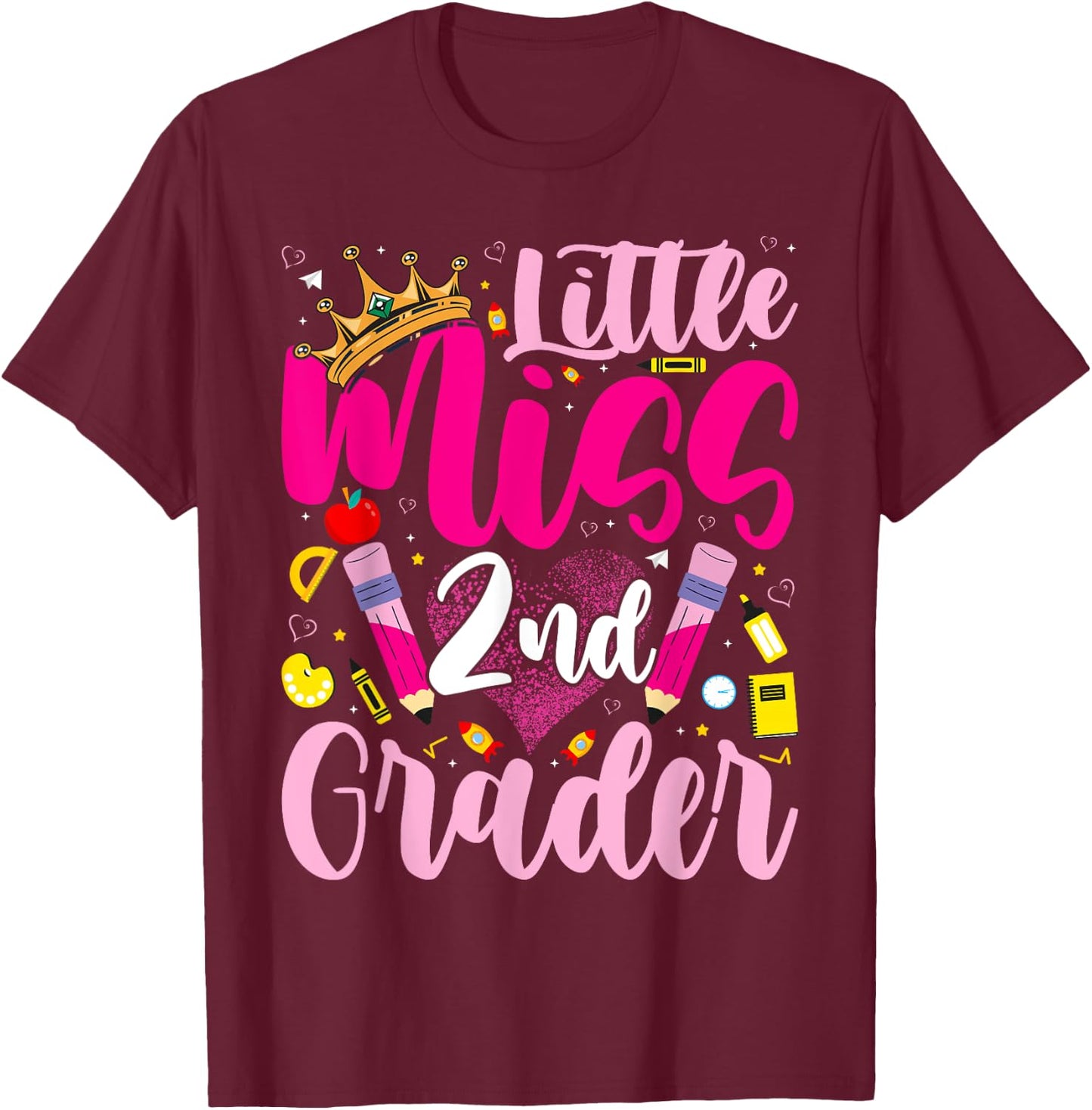 Little Miss 2nd Grade Grader Girls 1st Day Back to School T-Shirt - T-Shirt | Maroon