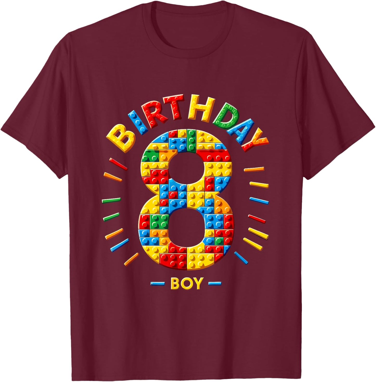 Master Builder 8th Birthday Boy 8 Eight Years Building Blocks , black T-Shirt - T-Shirt | Maroon