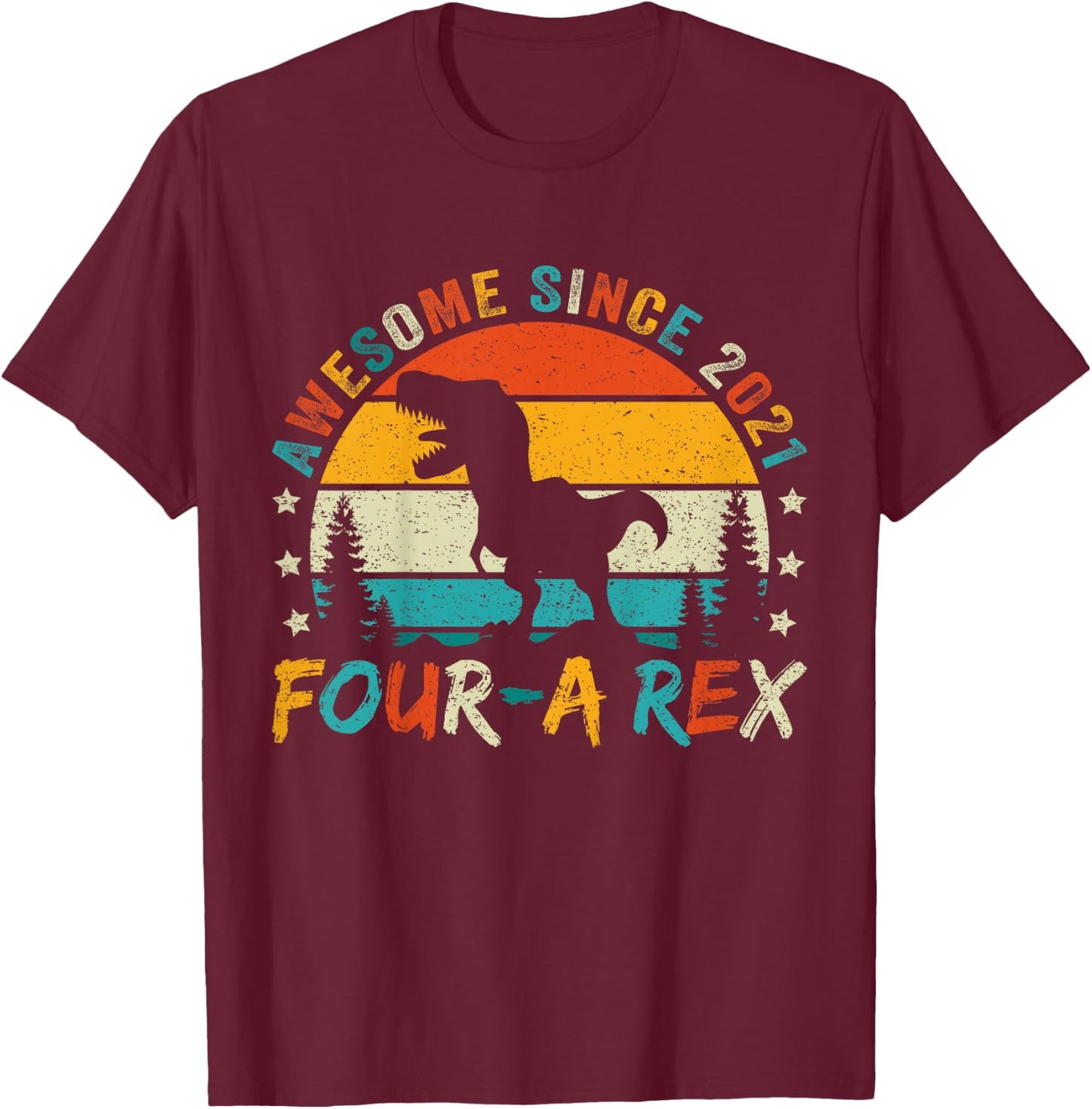 Kids Four a Rex 4th Birthday Boy Fourth Dinosaur 4 Year Old T-Shirt - T-Shirt | Maroon